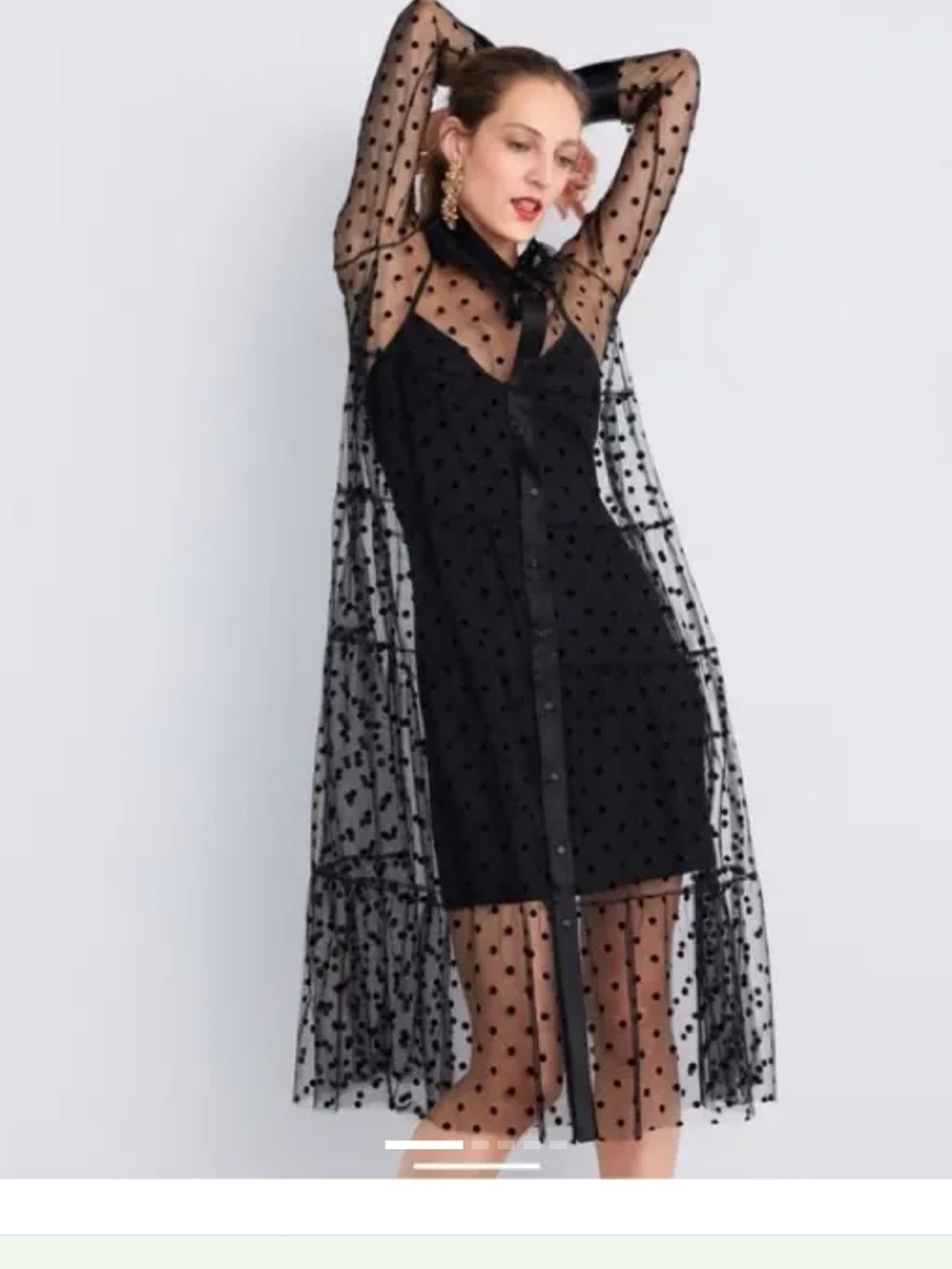 NWT Zara Black Sheer Swiss dot Tulle button down duster/dress - Picture 6 of 13